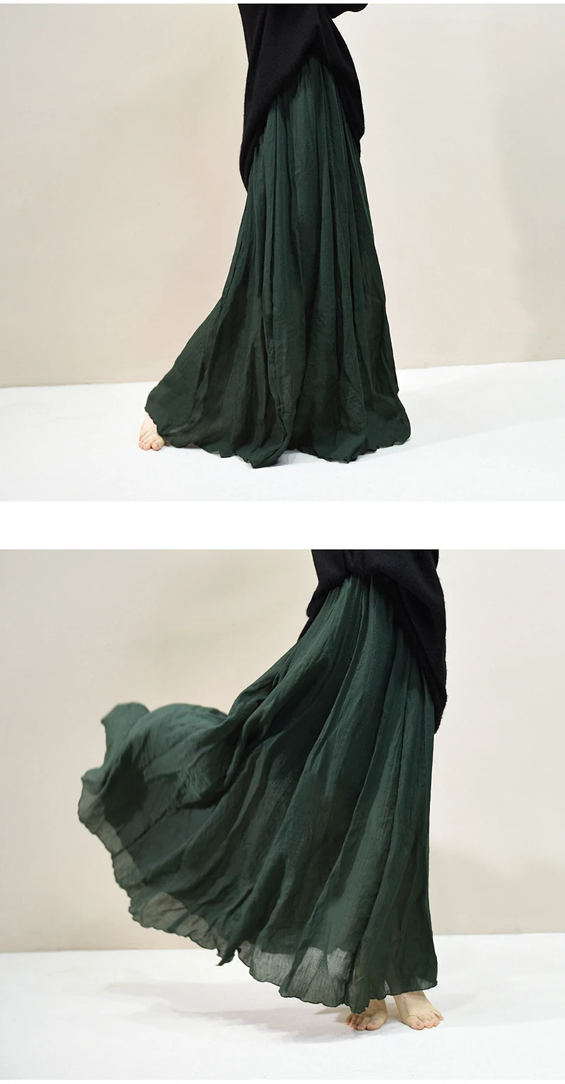 Women's Elegant 16 Color High Waist Elastic Waist Linen Pleated Long Skirts Ladies Slim Casual Skirt Saias New 2026 Summer SK05