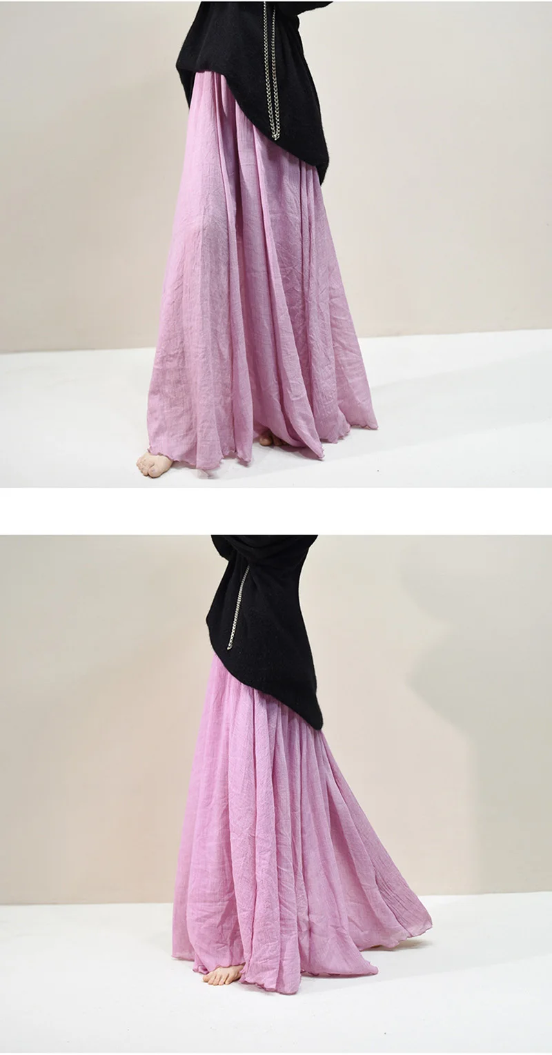 Women's Elegant 16 Color High Waist Elastic Waist Linen Pleated Long Skirts Ladies Slim Casual Skirt Saias New 2026 Summer SK05