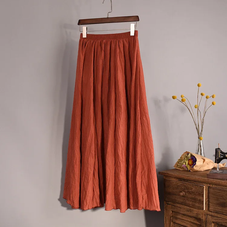 Women's Elegant 16 Color High Waist Elastic Waist Linen Pleated Long Skirts Ladies Slim Casual Skirt Saias New 2026 Summer SK05