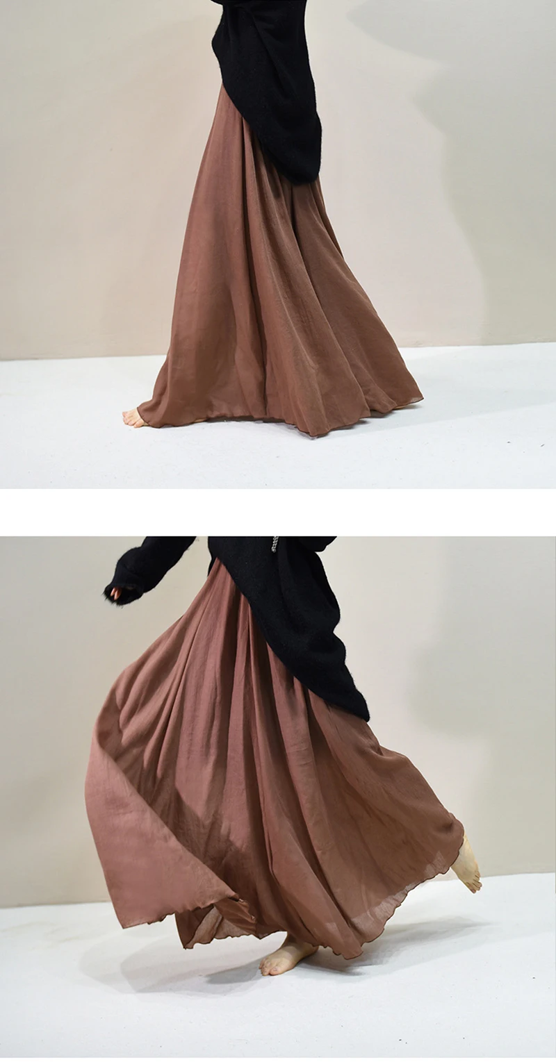 Women's Elegant 16 Color High Waist Elastic Waist Linen Pleated Long Skirts Ladies Slim Casual Skirt Saias New 2026 Summer SK05