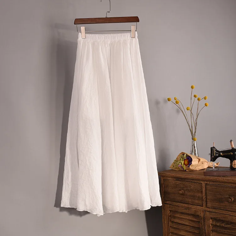Women's Elegant 16 Color High Waist Elastic Waist Linen Pleated Long Skirts Ladies Slim Casual Skirt Saias New 2026 Summer SK05