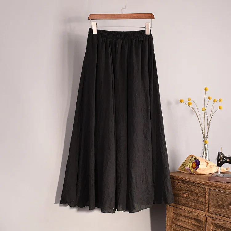 Women's Elegant 16 Color High Waist Elastic Waist Linen Pleated Long Skirts Ladies Slim Casual Skirt Saias New 2026 Summer SK05