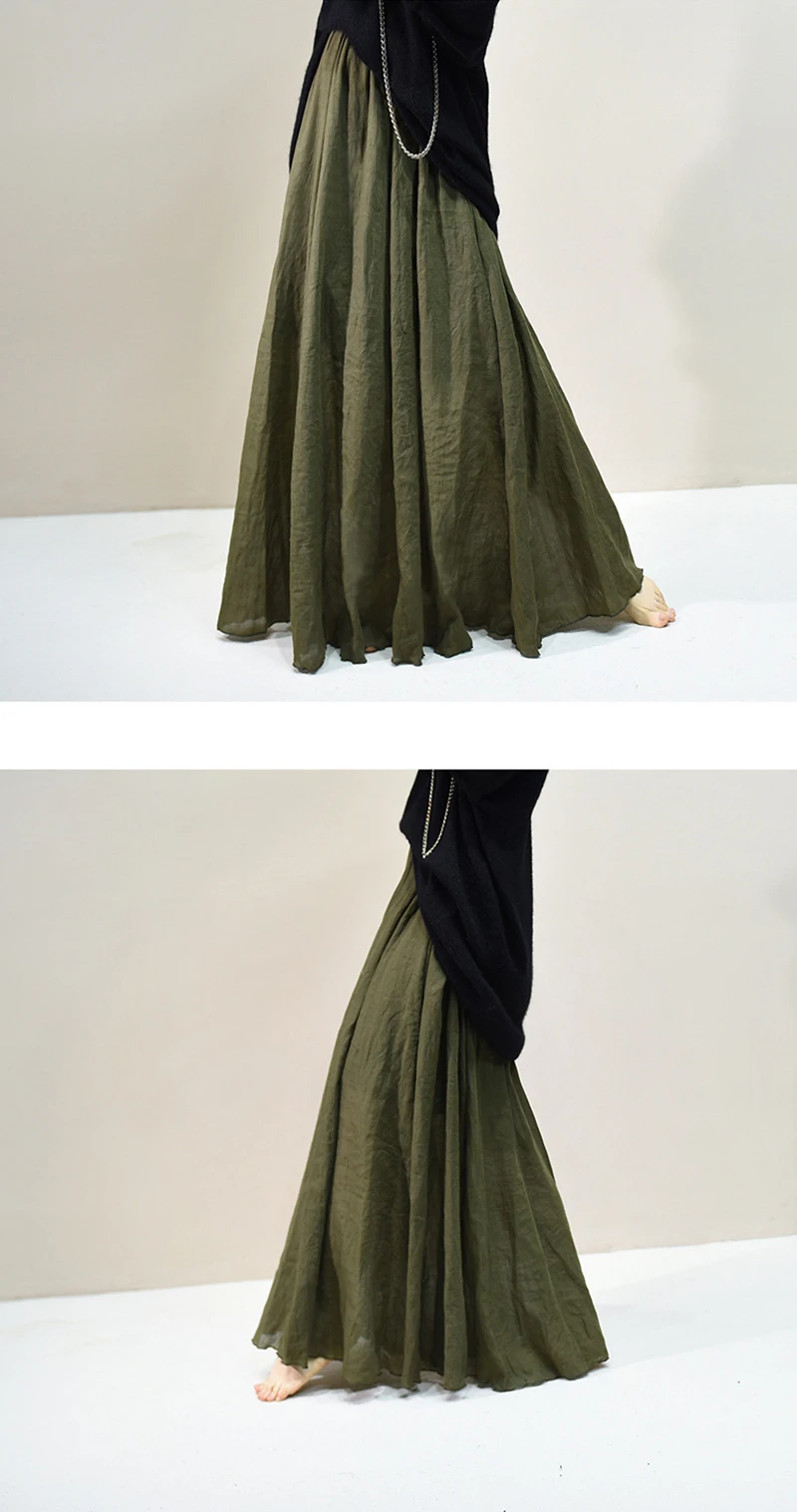 Women's Elegant 16 Color High Waist Elastic Waist Linen Pleated Long Skirts Ladies Slim Casual Skirt Saias New 2026 Summer SK05