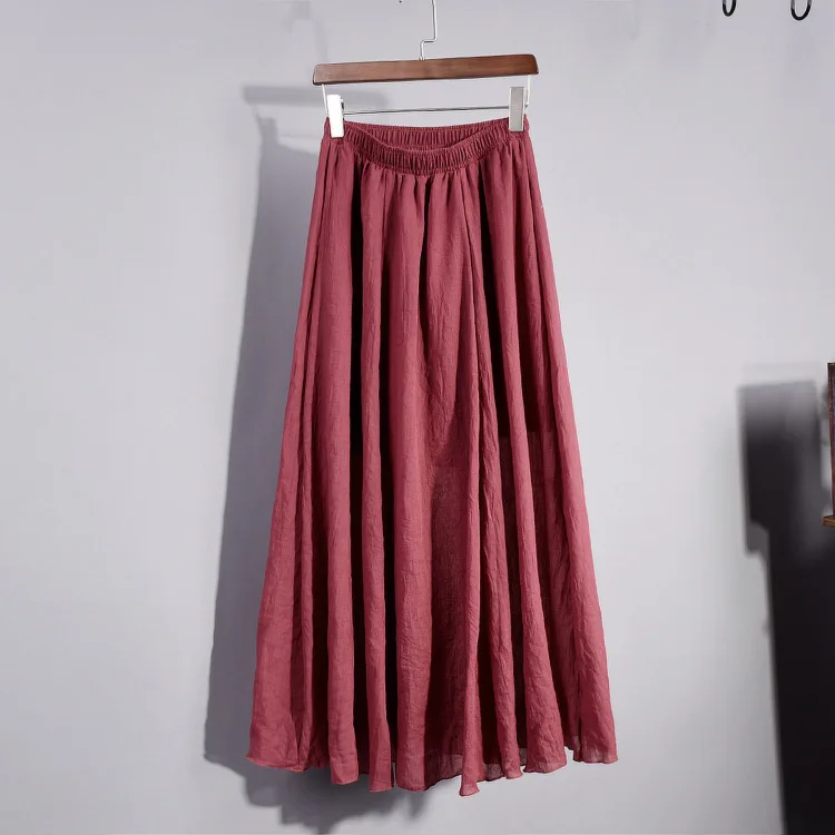 Women's Elegant 16 Color High Waist Elastic Waist Linen Pleated Long Skirts Ladies Slim Casual Skirt Saias New 2026 Summer SK05
