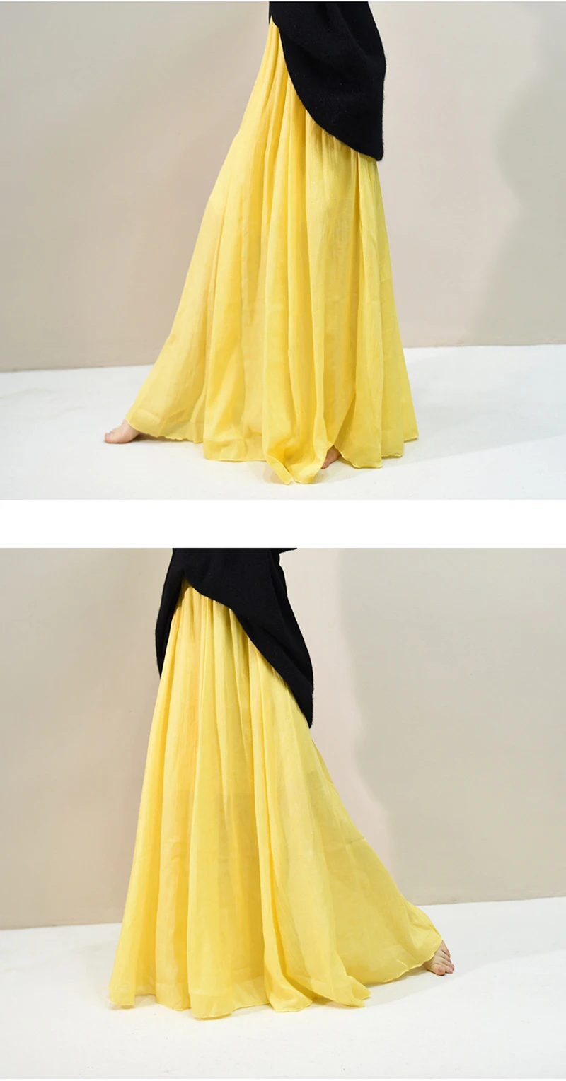 Women's Elegant 16 Color High Waist Elastic Waist Linen Pleated Long Skirts Ladies Slim Casual Skirt Saias New 2026 Summer SK05