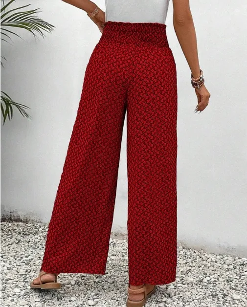 Spring Summer Women Elegant Wide Legs Pants Casual Vacation Beach Print Trousers Office Lady Loose High Waist Pants Skirts