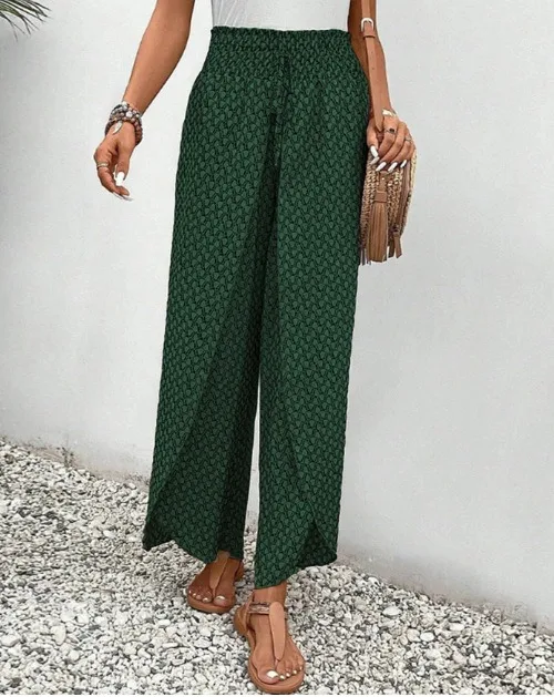 Spring Summer Women Elegant Wide Legs Pants Casual Vacation Beach Print Trousers Office Lady Loose High Waist Pants Skirts