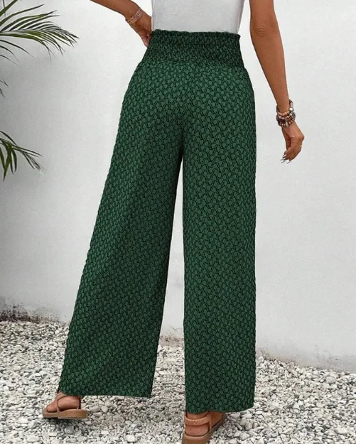 Spring Summer Women Elegant Wide Legs Pants Casual Vacation Beach Print Trousers Office Lady Loose High Waist Pants Skirts