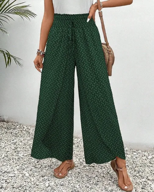 Spring Summer Women Elegant Wide Legs Pants Casual Vacation Beach Print Trousers Office Lady Loose High Waist Pants Skirts