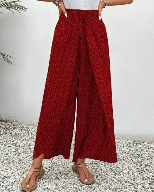 Spring Summer Women Elegant Wide Legs Pants Casual Vacation Beach Print Trousers Office Lady Loose High Waist Pants Skirts