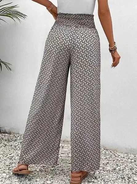Spring Summer Women Elegant Wide Legs Pants Casual Vacation Beach Print Trousers Office Lady Loose High Waist Pants Skirts