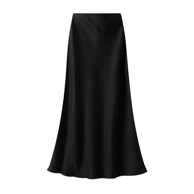 New In 2026 Women Spring Autumn Luxury Satin Long Skirts Female Elegant Office Lady High Waist Solid Color Faldas