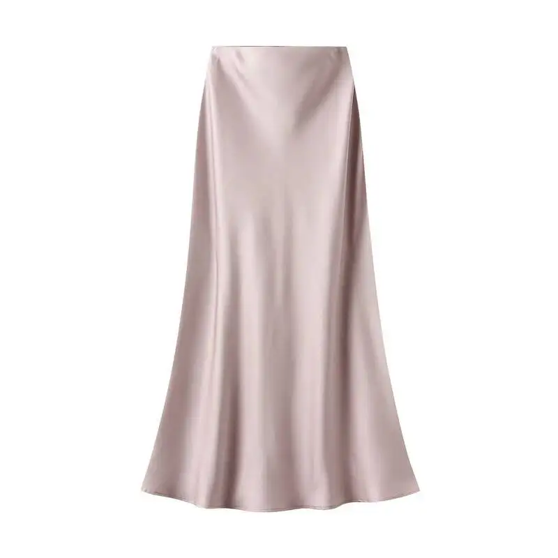 New In 2026 Women Spring Autumn Luxury Satin Long Skirts Female Elegant Office Lady High Waist Solid Color Faldas