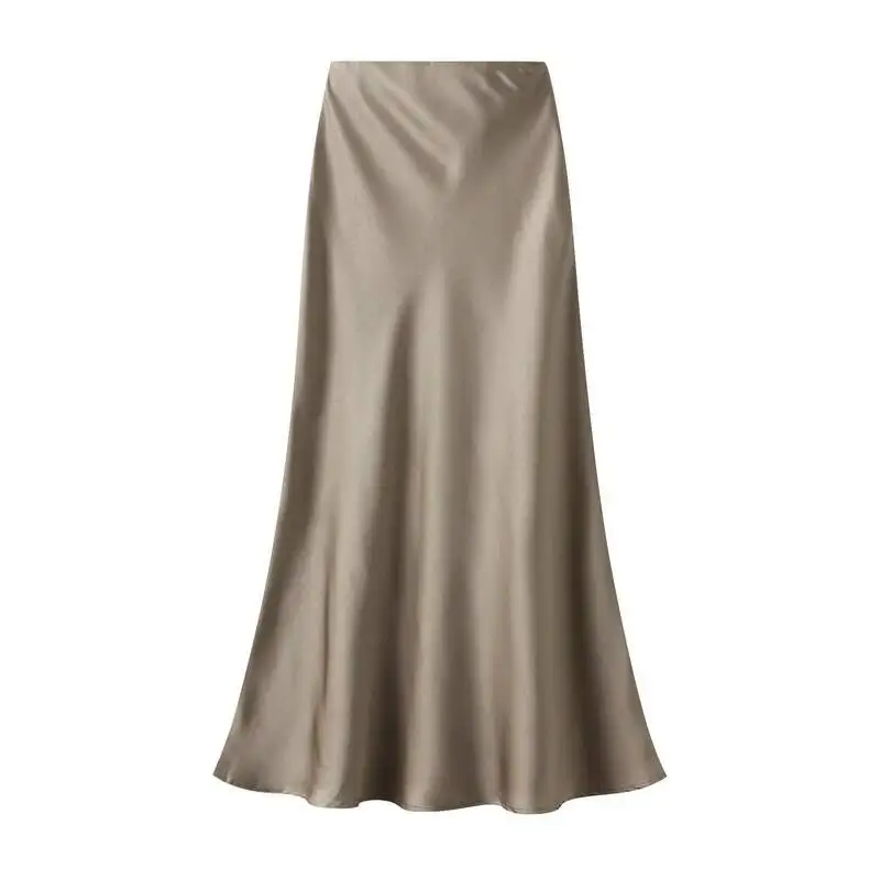 New In 2026 Women Spring Autumn Luxury Satin Long Skirts Female Elegant Office Lady High Waist Solid Color Faldas