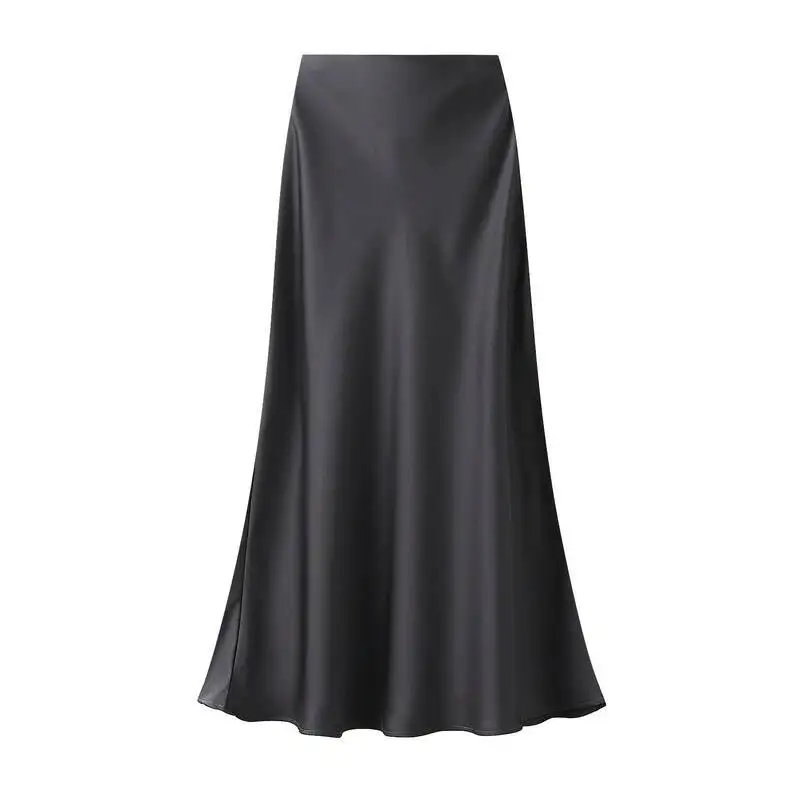 New In 2026 Women Spring Autumn Luxury Satin Long Skirts Female Elegant Office Lady High Waist Solid Color Faldas