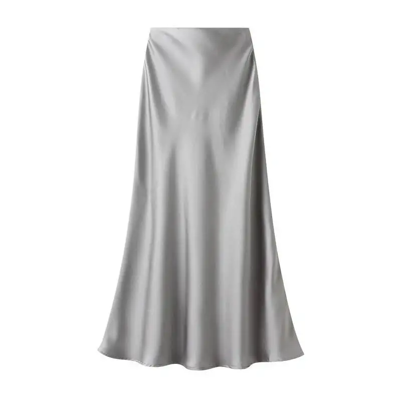 New In 2026 Women Spring Autumn Luxury Satin Long Skirts Female Elegant Office Lady High Waist Solid Color Faldas