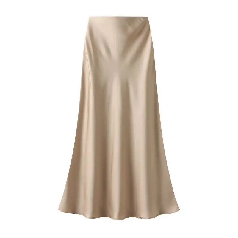 New In 2026 Women Spring Autumn Luxury Satin Long Skirts Female Elegant Office Lady High Waist Solid Color Faldas