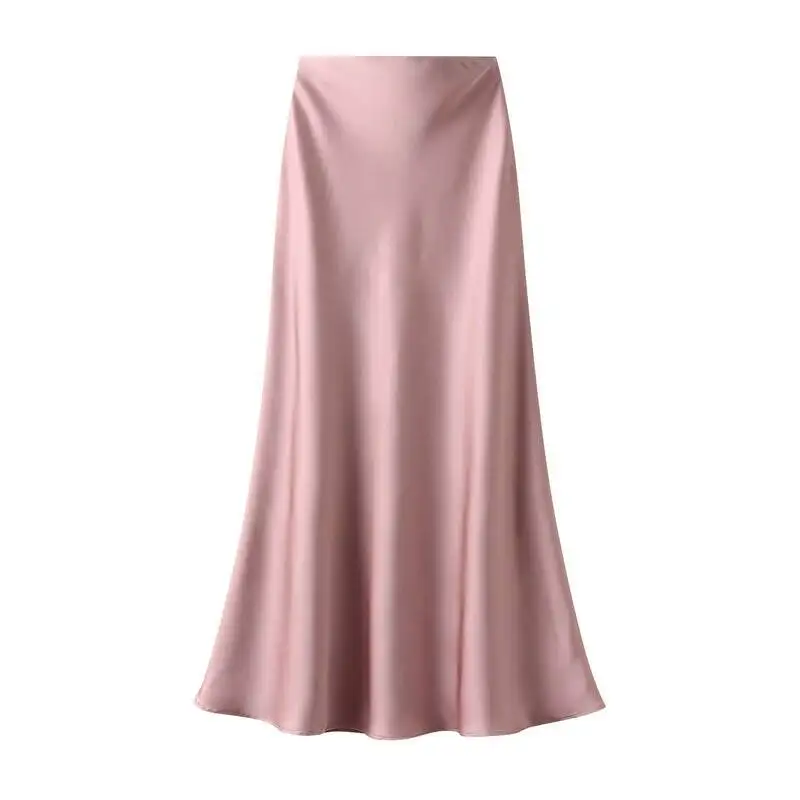 New In 2026 Women Spring Autumn Luxury Satin Long Skirts Female Elegant Office Lady High Waist Solid Color Faldas