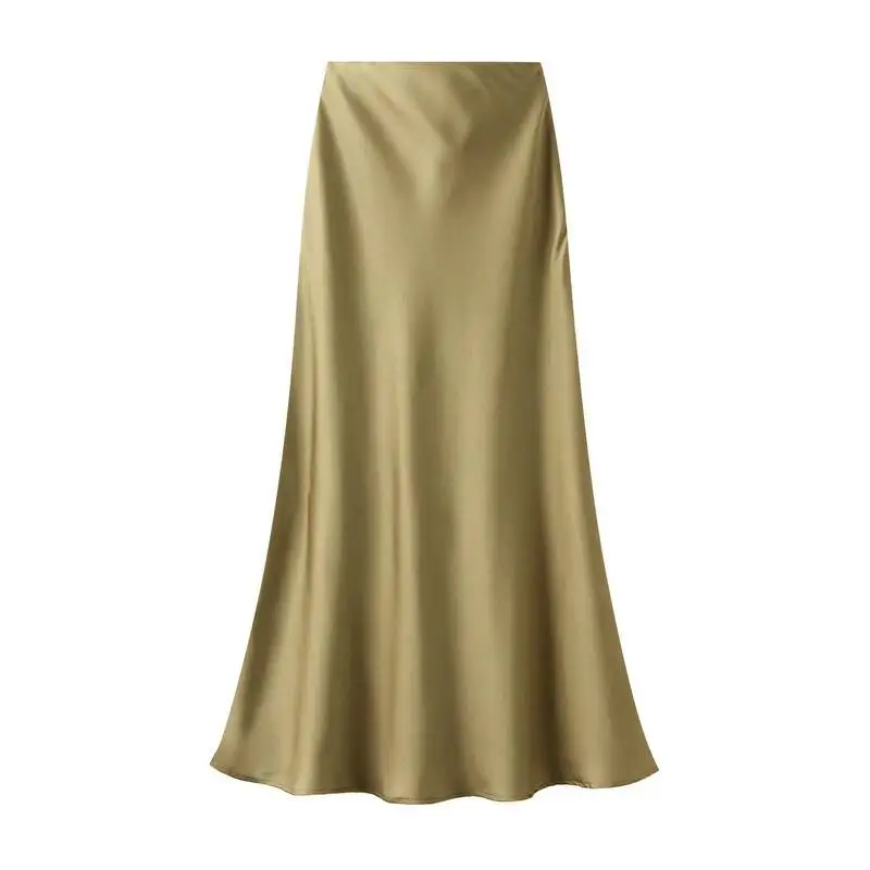 New In 2026 Women Spring Autumn Luxury Satin Long Skirts Female Elegant Office Lady High Waist Solid Color Faldas