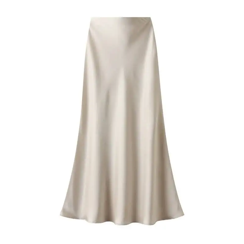 New In 2026 Women Spring Autumn Luxury Satin Long Skirts Female Elegant Office Lady High Waist Solid Color Faldas