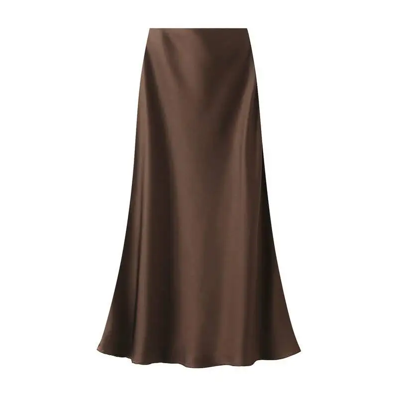 New In 2026 Women Spring Autumn Luxury Satin Long Skirts Female Elegant Office Lady High Waist Solid Color Faldas