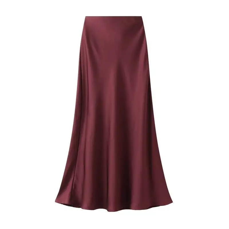 New In 2026 Women Spring Autumn Luxury Satin Long Skirts Female Elegant Office Lady High Waist Solid Color Faldas
