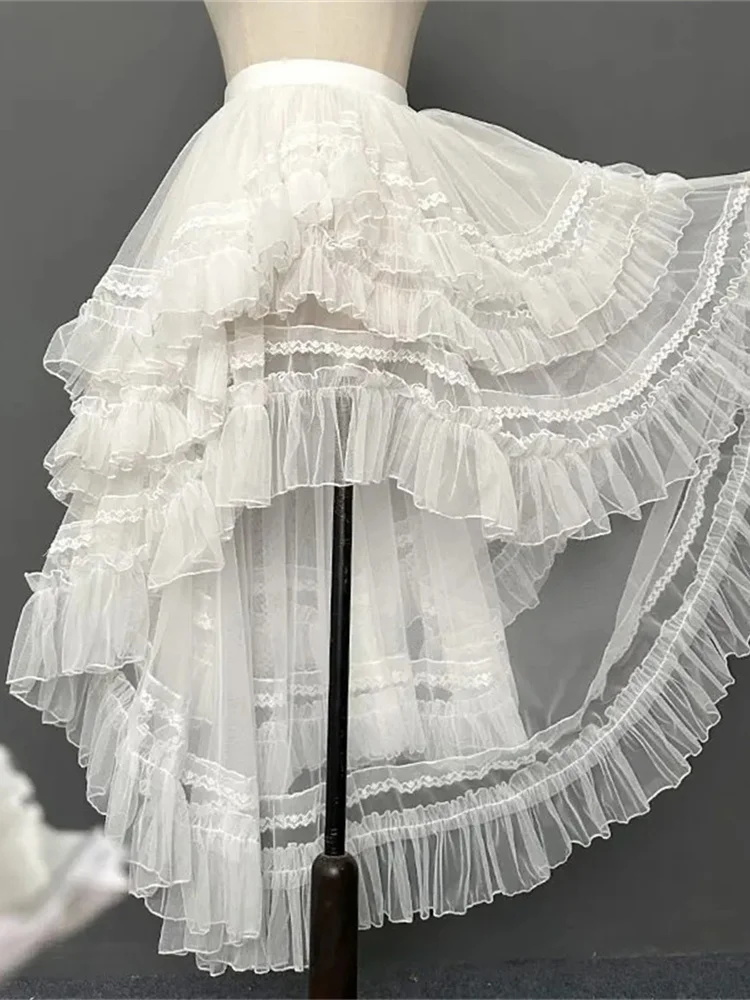 Gothic Lolita Lace Layer Jsk Princess Skirt for Women High Waist Costume Cosplay Japanese Kawaii Cute Mesh Ruffles Evening Skirt