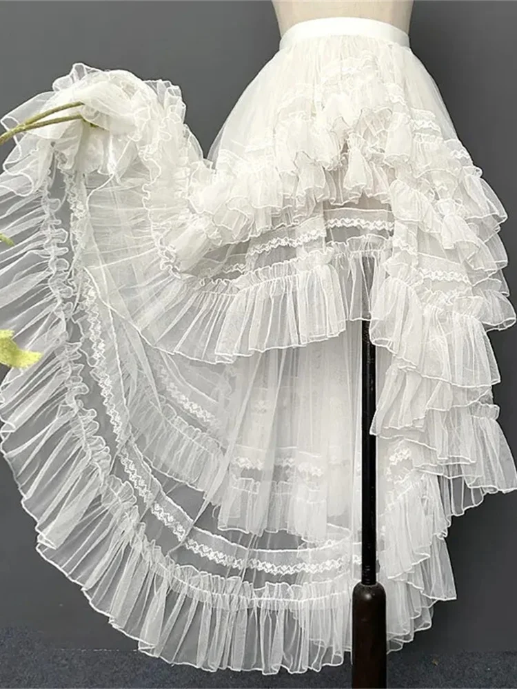 Gothic Lolita Lace Layer Jsk Princess Skirt for Women High Waist Costume Cosplay Japanese Kawaii Cute Mesh Ruffles Evening Skirt