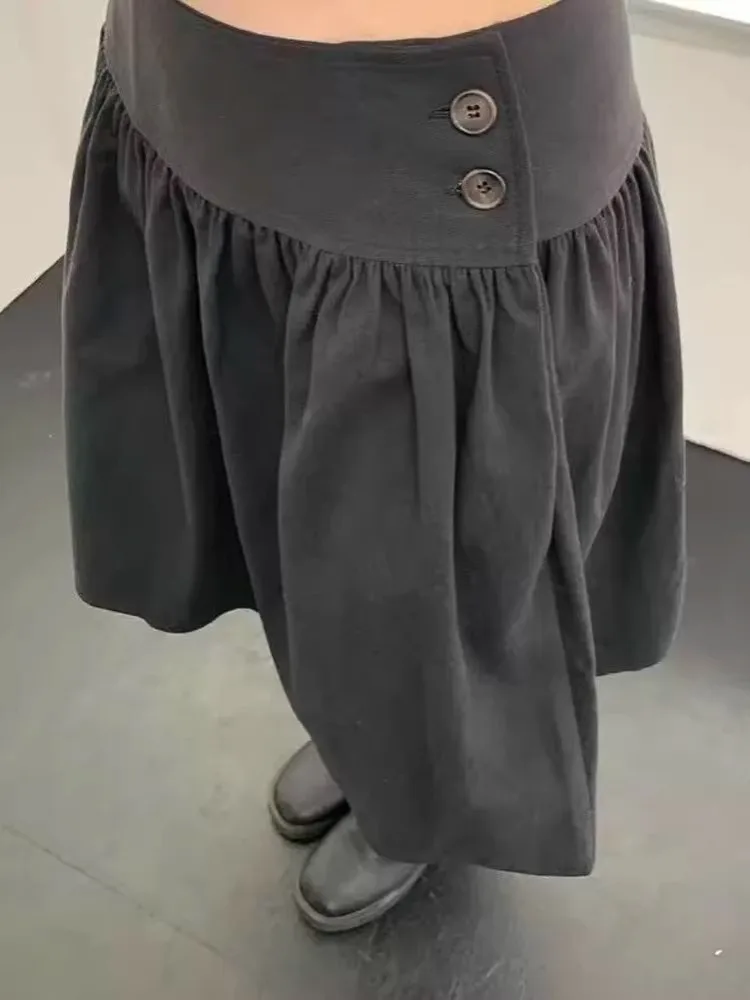 2025 Faldas Mujer De Moda Vintage Skirt for Women Korean Saia High Waist Loose Jupe Solid Color Chic Folds Summer A-line Skirts