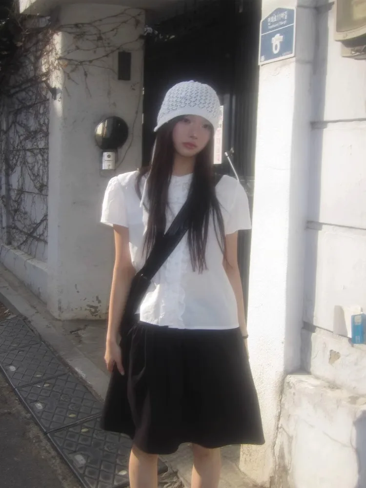 2025 Faldas Mujer De Moda Vintage Skirt for Women Korean Saia High Waist Loose Jupe Solid Color Chic Folds Summer A-line Skirts