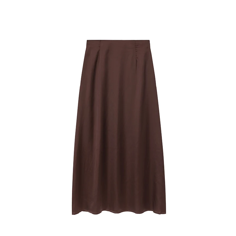 2024 Women Fashion Satin Skirt High Waist Midi Skirt Stylish Women High Street Versatile Chic Elegant Female Skirt