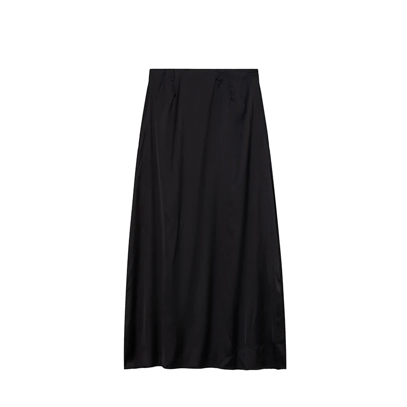 2024 Women Fashion Satin Skirt High Waist Midi Skirt Stylish Women High Street Versatile Chic Elegant Female Skirt