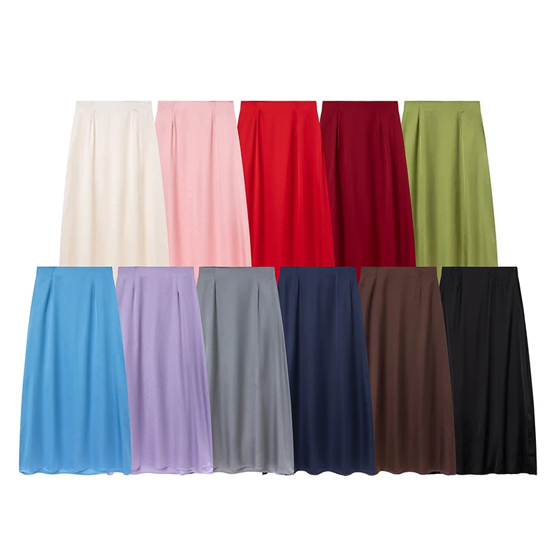 2024 Women Fashion Satin Skirt High Waist Midi Skirt Stylish Women High Street Versatile Chic Elegant Female Skirt