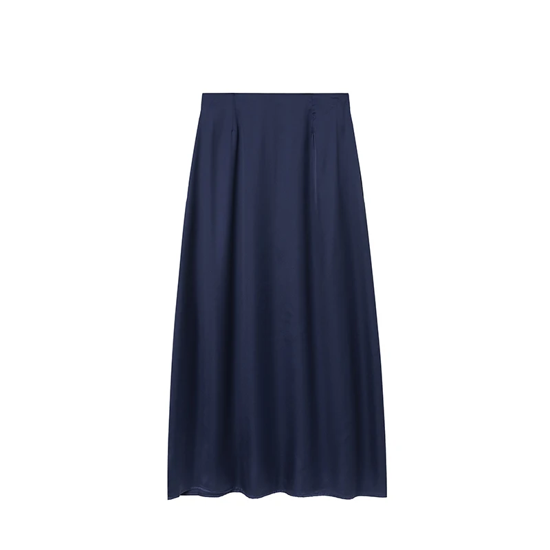 2024 Women Fashion Satin Skirt High Waist Midi Skirt Stylish Women High Street Versatile Chic Elegant Female Skirt