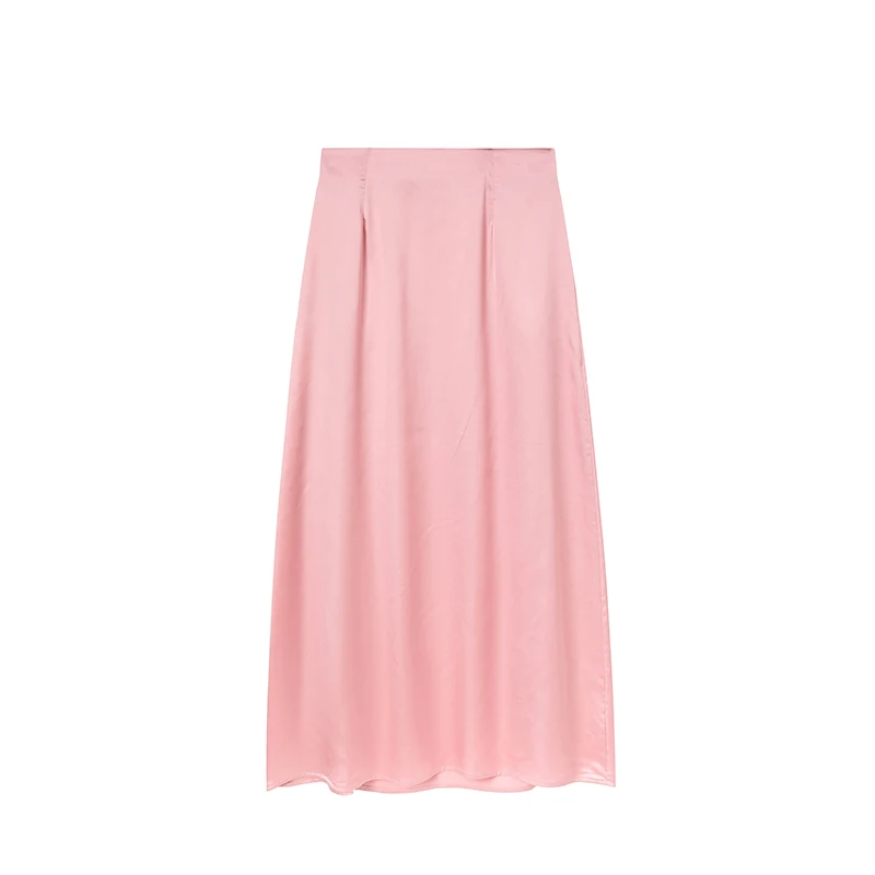2024 Women Fashion Satin Skirt High Waist Midi Skirt Stylish Women High Street Versatile Chic Elegant Female Skirt