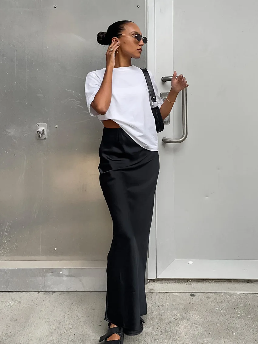 2024 Women Fashion Satin Skirt High Waist Midi Skirt Stylish Women High Street Versatile Chic Elegant Female Skirt
