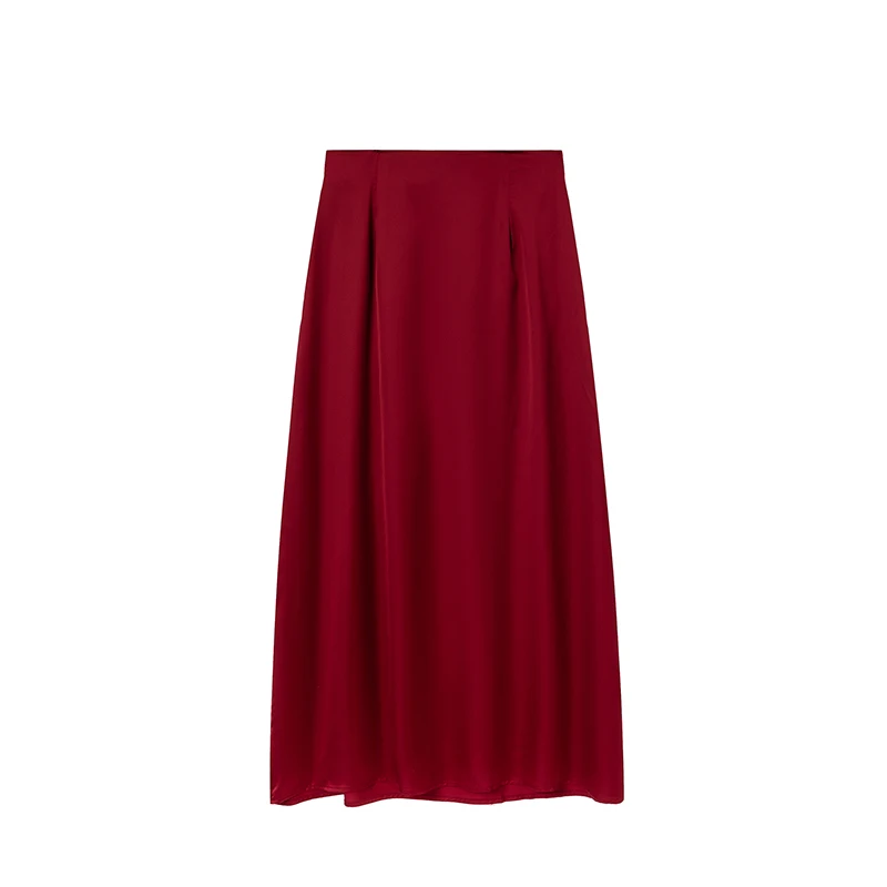 2024 Women Fashion Satin Skirt High Waist Midi Skirt Stylish Women High Street Versatile Chic Elegant Female Skirt