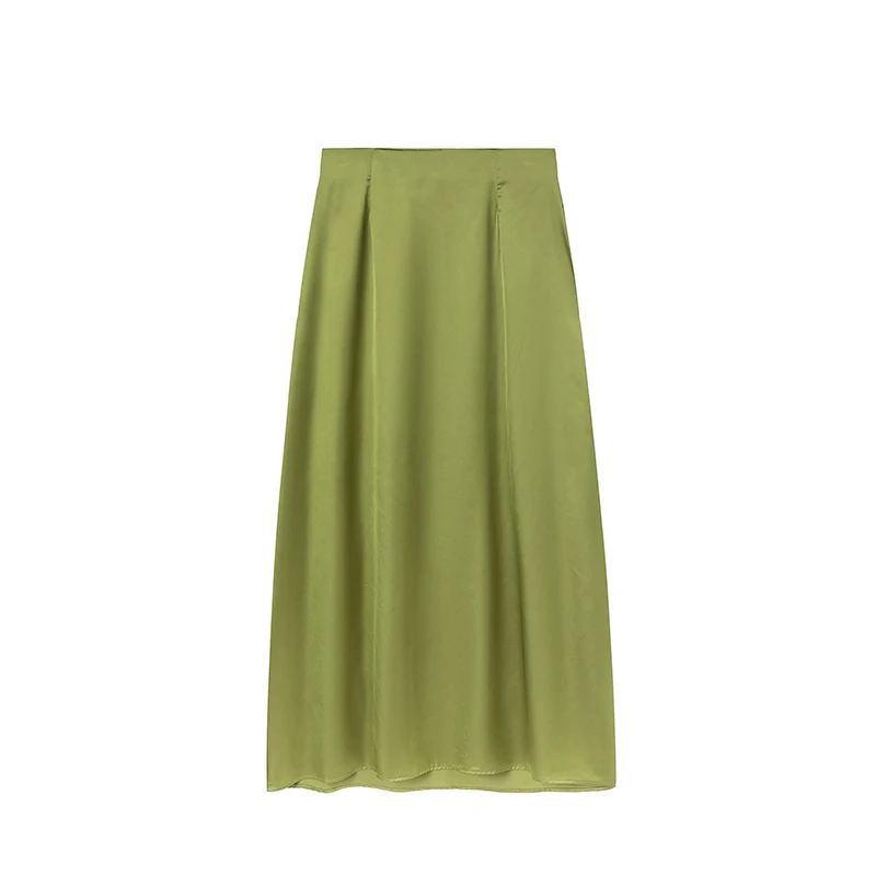 2024 Women Fashion Satin Skirt High Waist Midi Skirt Stylish Women High Street Versatile Chic Elegant Female Skirt