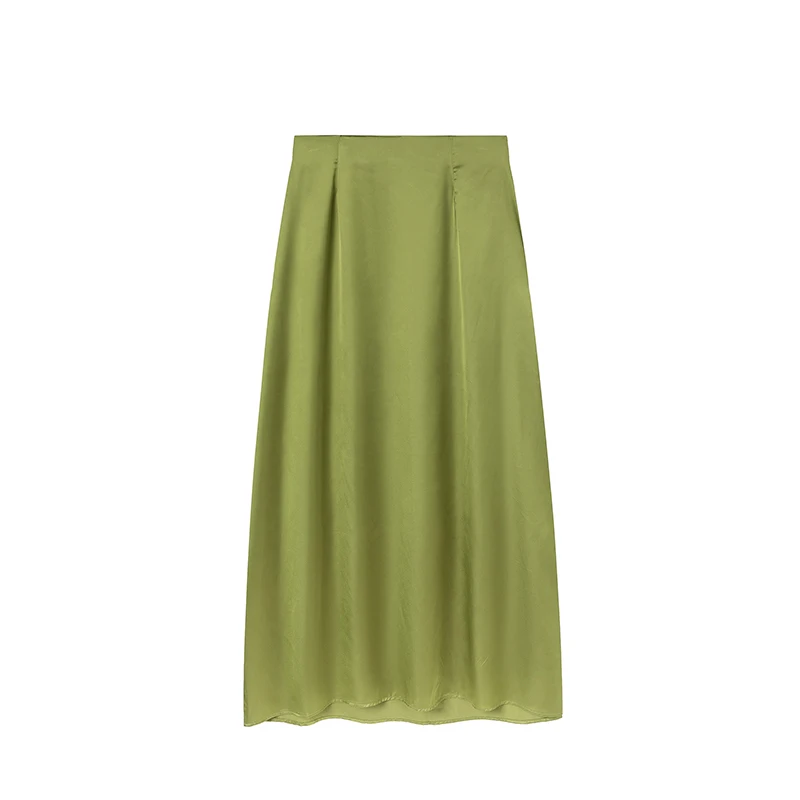 2024 Women Fashion Satin Skirt High Waist Midi Skirt Stylish Women High Street Versatile Chic Elegant Female Skirt