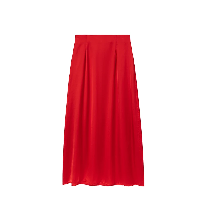 2024 Women Fashion Satin Skirt High Waist Midi Skirt Stylish Women High Street Versatile Chic Elegant Female Skirt