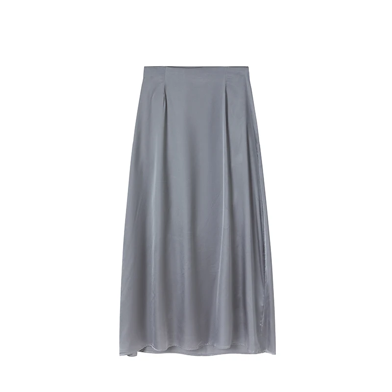 2024 Women Fashion Satin Skirt High Waist Midi Skirt Stylish Women High Street Versatile Chic Elegant Female Skirt