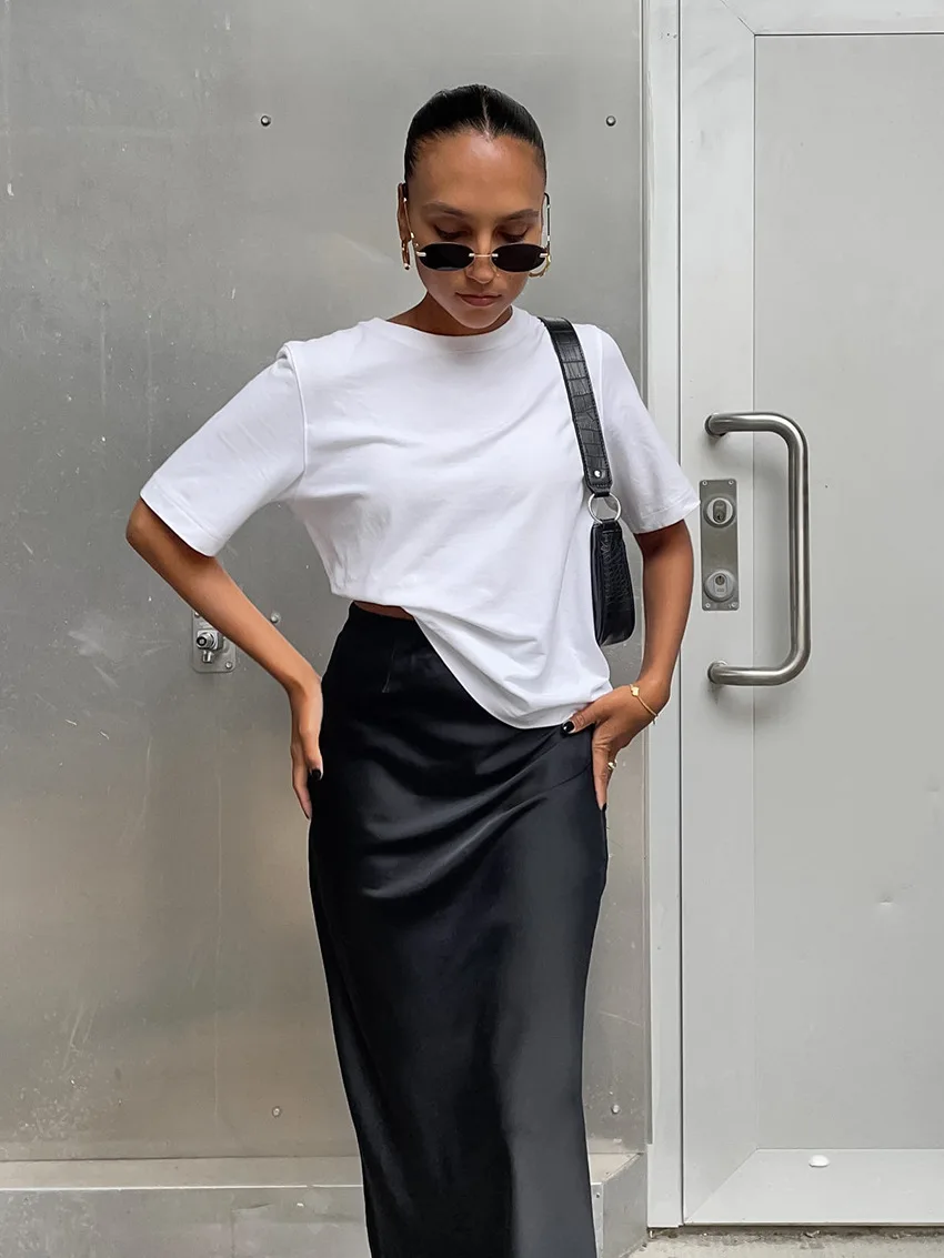 2024 Women Fashion Satin Skirt High Waist Midi Skirt Stylish Women High Street Versatile Chic Elegant Female Skirt