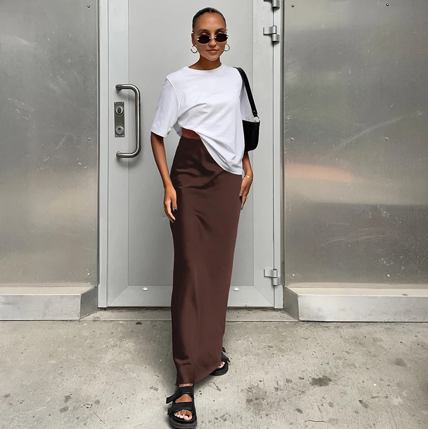 2024 Women Fashion Satin Skirt High Waist Midi Skirt Stylish Women High Street Versatile Chic Elegant Female Skirt