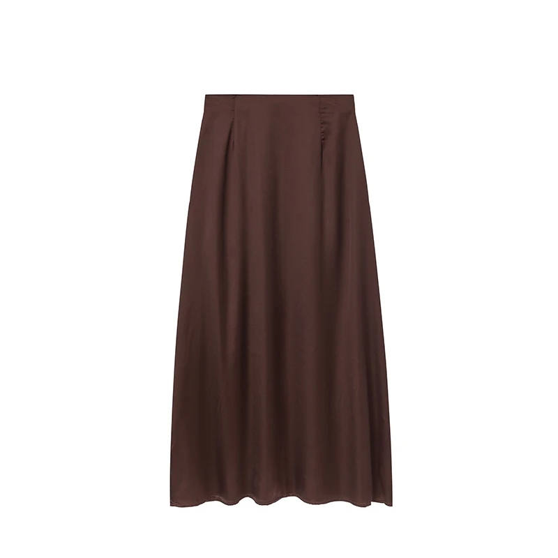 2024 Women Fashion Satin Skirt High Waist Midi Skirt Stylish Women High Street Versatile Chic Elegant Female Skirt