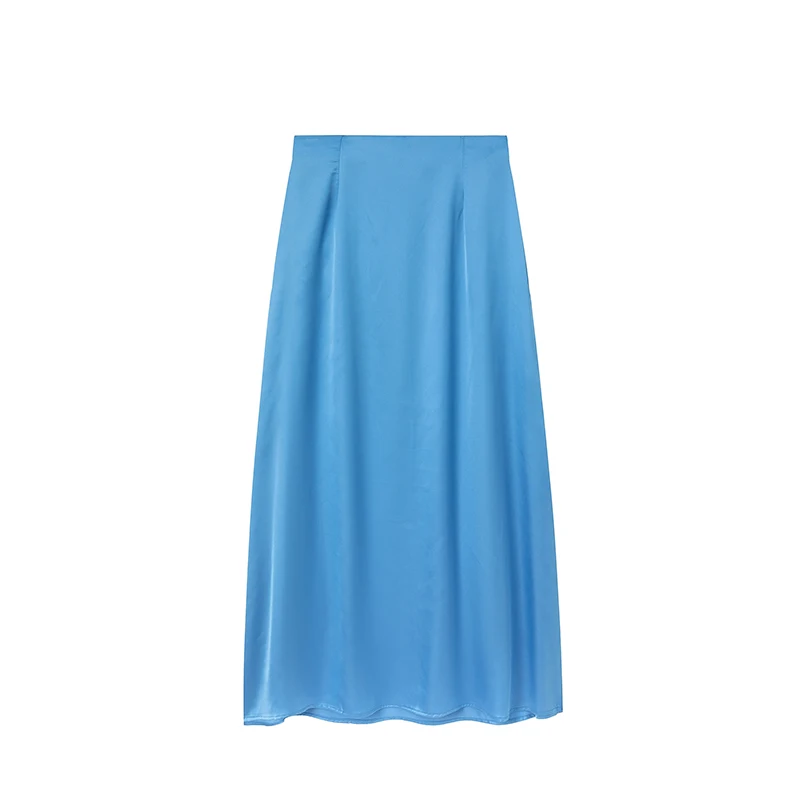 2024 Women Fashion Satin Skirt High Waist Midi Skirt Stylish Women High Street Versatile Chic Elegant Female Skirt