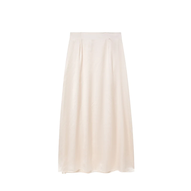 2024 Women Fashion Satin Skirt High Waist Midi Skirt Stylish Women High Street Versatile Chic Elegant Female Skirt