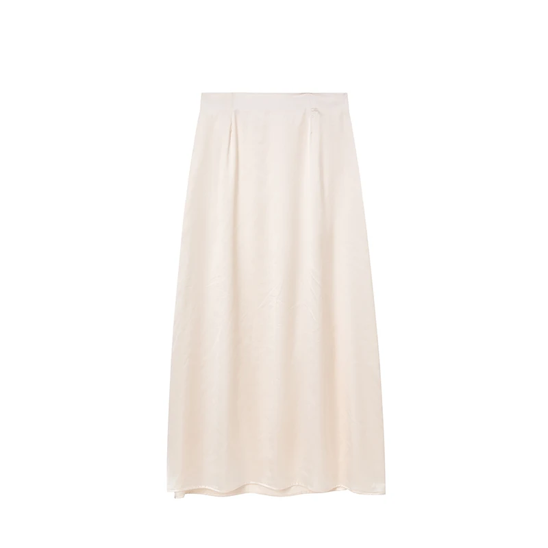 2024 Women Fashion Satin Skirt High Waist Midi Skirt Stylish Women High Street Versatile Chic Elegant Female Skirt