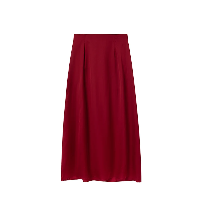 2024 Women Fashion Satin Skirt High Waist Midi Skirt Stylish Women High Street Versatile Chic Elegant Female Skirt