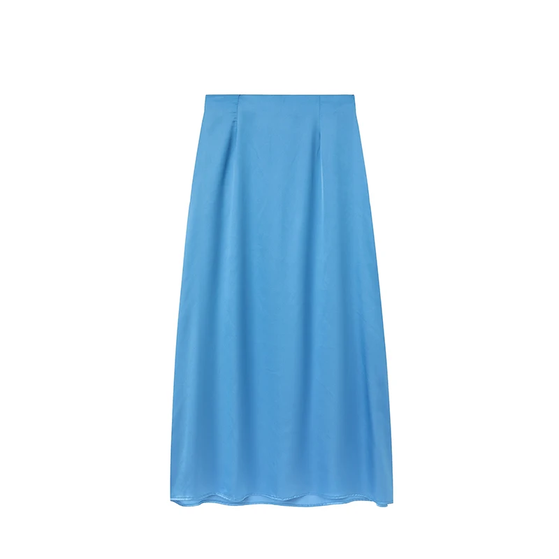 2024 Women Fashion Satin Skirt High Waist Midi Skirt Stylish Women High Street Versatile Chic Elegant Female Skirt
