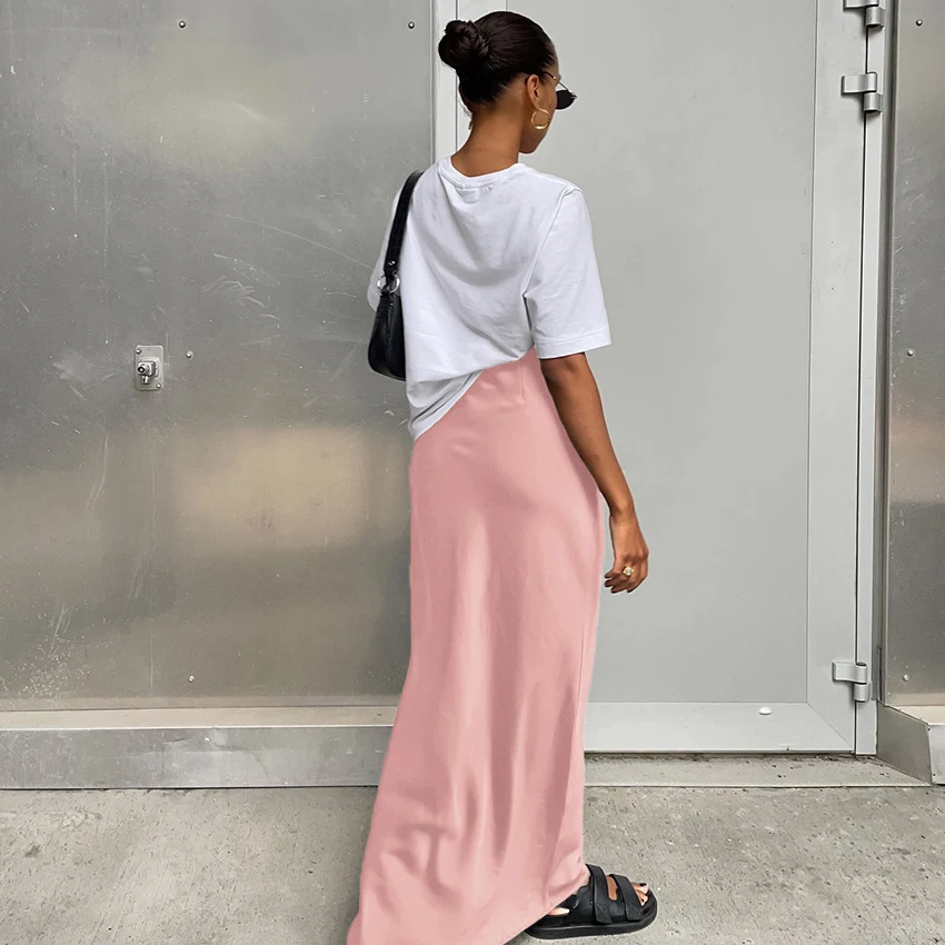 2024 Women Fashion Satin Skirt High Waist Midi Skirt Stylish Women High Street Versatile Chic Elegant Female Skirt